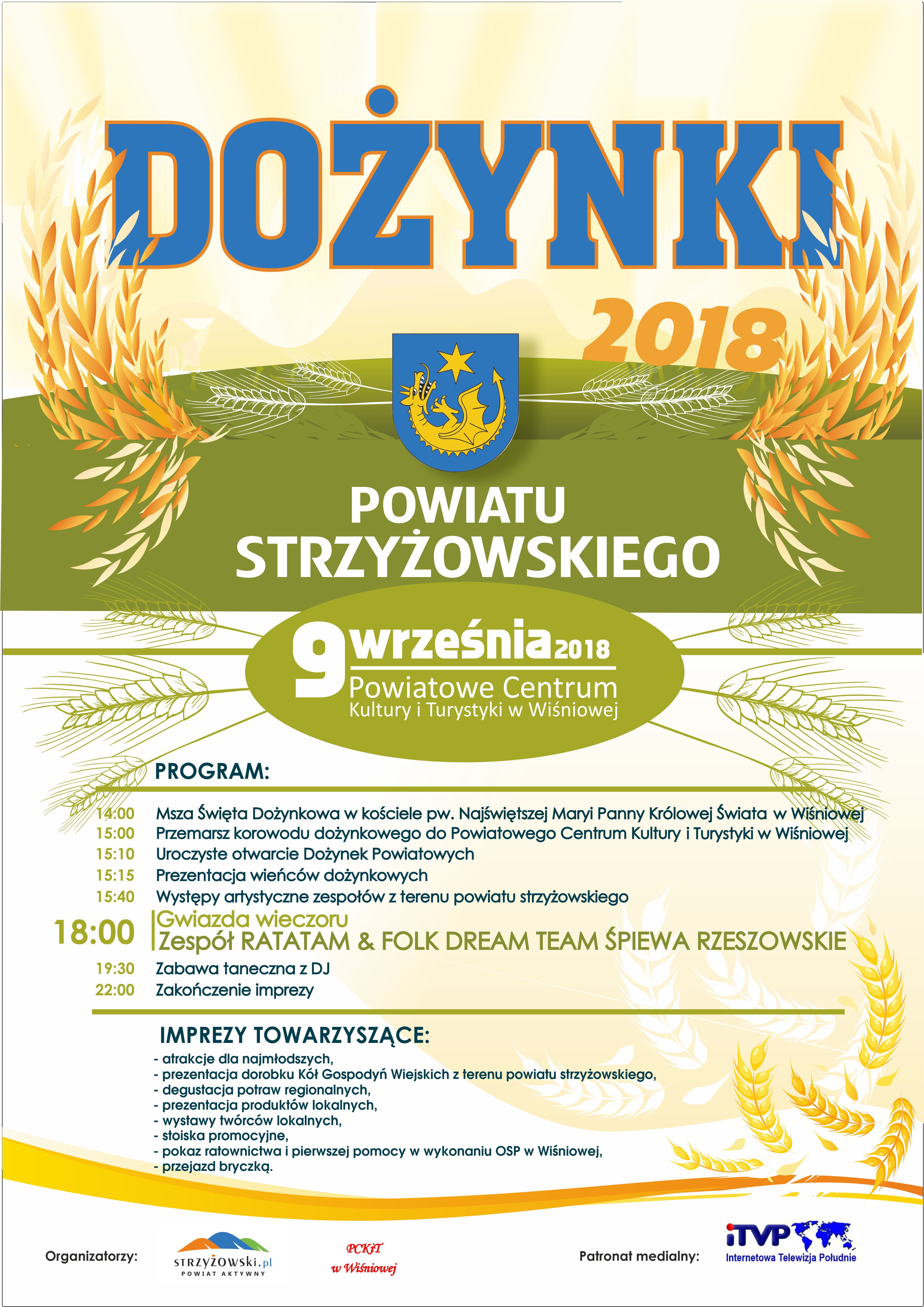 Zapraszamy na Powiatowe Dożynki 2018 w Wiśniowej